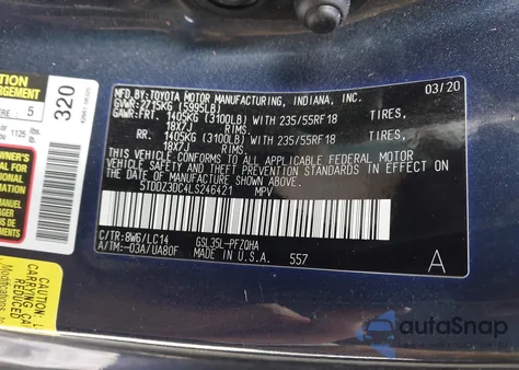 2020 Toyota Sienna Xle из США, поврежденный, VIN 5TDDZ3DC4LS246421